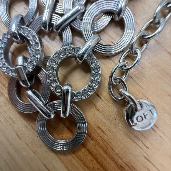 Loft Three-Layer Silver-Tone Necklace With Circular Links & Rhinestone Accents - Picture 10 of 12